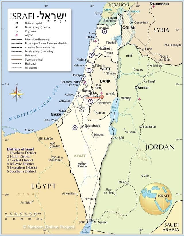 Ville de Jerusalem sur la carte de Israel