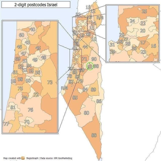 Plan des codes postaux de Jerusalem
